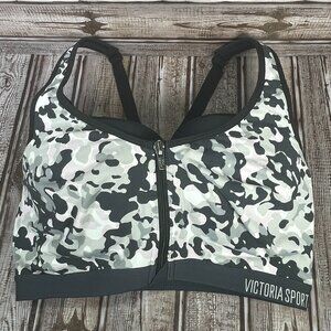 VICTORIA'S SECRET SPORT Knockout Women's 32DDD Front Zip Gray Camo Sports Bra